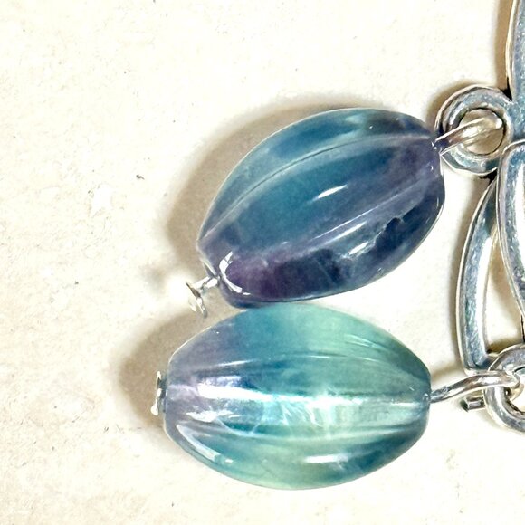 2/$20, Genuine Rainbow Fluorite Triqueta Sterling Silver Dangle Earrings - Picture 4 of 10